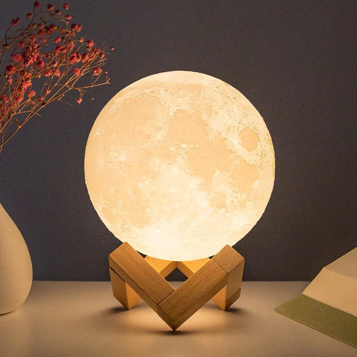 D5 Starry Moon Lamp 8cm - LED Night Light with Stand, Perfect for Bedroom Decor and Gifts